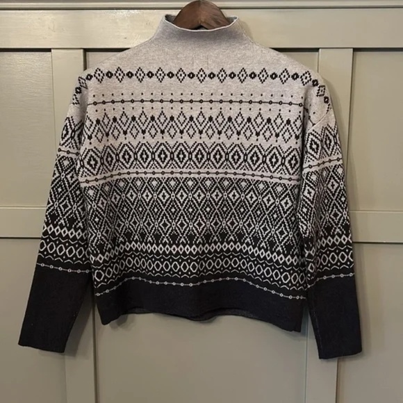 Joie Fair Isle Mock Neck Sweater Super Soft Gray Black Womens Size Medium - Picture 8 of 12